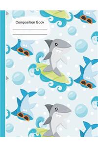 Summer Fun Surfing Sharks Large Composition Notebook 4x4 Quad Ruled Paper