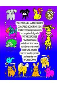 WALES LEARN ANIMAL NAMES COLORING BOOK FOR KIDS children toddlers preschoolers kindergarten first grade WITH EXERCISES have fun coloring