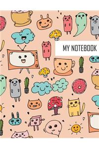 My notebook: There are many cartoons on pink cover and Sketch Blank pages, Extra large (8.5 x 11) inches, 120 pages, White paper, Sketch, Draw and Paint