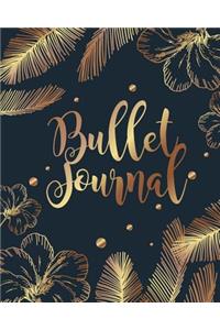 Bullet Journal Dot Grid Paper, Daily Dated Notebook Diary, Black Gold Flower Cover: Large Quarterly Bullet Journal Blank Pages with Number, 150p, 8x10