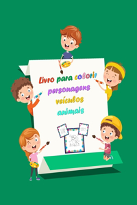 Livro para colorir personagens veículos animais