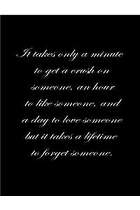 It takes only a minute to get a crush on someone, an hour to like someone, and a day to love someone but it takes a lifetime to forget someone.