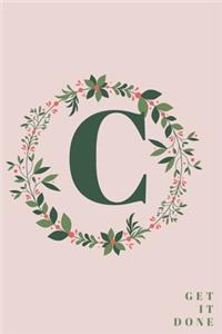Monogram Initial Letter C Notebook with Rose Pink Floral Journal for Women, Girls Birthday Gift and School