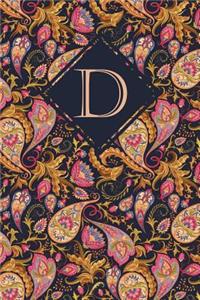 D: Elegant Monogrammed Blank Dotted Journal: Beautiful and Classic Bulleted Dot Grid Notebook: Vibrant Ornate Orange and Pink Paisley Pattern Design