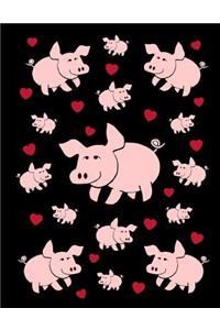 I Love Pigs Red Hearts Black Notebook Journal 150 College Ruled Pages 8.5 X 11