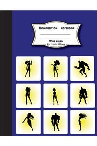 Composition notebook wide ruled 8.5 x 11 inch 200 page, Mix superhero heroin