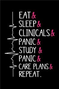 Eat & sleep & clinicals & panic & study & panic & care plans & repeat