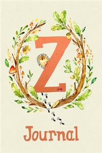 Cute Woodland Critter Journal with Initial: Cute Woodland Hedgehog Journal with Orange Initial 'Z'