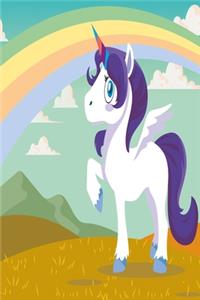 Purple unicorn with rainbow notebook