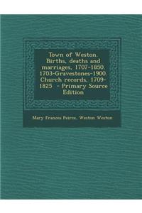 Town of Weston. Births, Deaths and Marriages, 1707-1850. 1703-Gravestones-1900. Church Records, 1709-1825 - Primary Source Edition