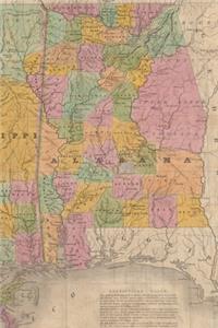 Alabama, Mississippi, and Louisiana Vintage Map Field Journal Notebook, 50 pages/25 sheets, 4x6