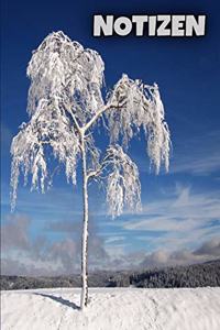 Notizbuch Winter Baum Straße Schnee, liniert, 120 Seiten