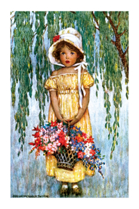 Girl with a Basket of Flowers - Thank You Greeting Card