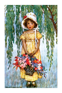 Girl with a Basket of Flowers - Thank You Greeting Card