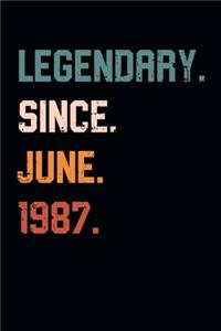 Blank Lined Journal, Notebook, Diary, Planner - Legendary Since June 1987 - 32nd Birthday Gift For 32 Years Old Men and Women born in June