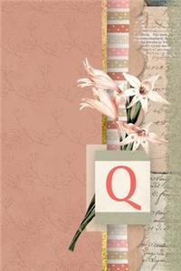 Q: Vintage Art Journal Monogram Letter Q - Peach Floral Personalized Blank Lined Journal - Gift for Women & Girls