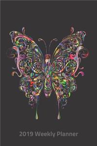 Plan on It 2019 Weekly Calendar Planner - Rainbow Filigree Butterfly