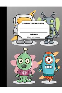 Composition notebook unruled 8.5 x 11 inch 200 page, robot gamer