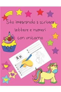 Sto imparando a scrivere lettere e numeri con unicorno