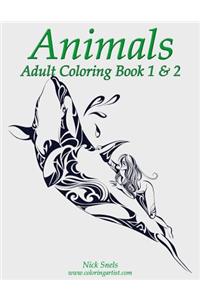 Animals Adult Coloring, Book 1 & 2