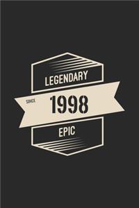 Legendary Awesome Epic Since 1998 Notebook Birthday Gift For Women, Men, Boss, Coworkers, Colleagues, Students & Friends