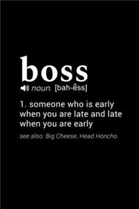 Boss (noun. [bah-ess]) 1. someone who is early when you are late and late when you are early (see also