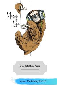 Music Animal Theme Wide Ruled Line Paper