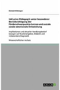 Inklusive Pädagogik unter besonderer Berücksichtigung der Förderschwerpunkte Lernen und soziale sowie emotionale Entwicklung