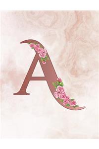 A: Cute Pink Marble Spiral with Floral Rose Gold Initial Monogram Letter A for School Girl, Boy 0.2 Inch ( 1/5 ) Graph Paper Notebook 5 Squares per Inc