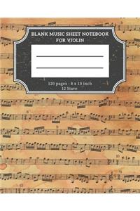 Blank Music Sheet Notebook For Violin