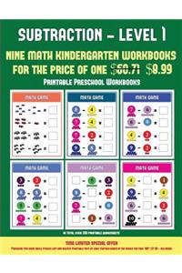 Printable Preschool Workbooks (Kindergarten Subtraction/taking away Level 1)