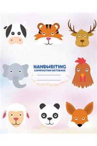 Handwriting primary composition notebook, 8 x 10 inch 200 page, Cute Wild Animal Face