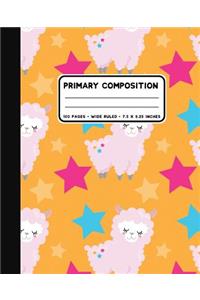 Primary Composition: Cute Pink Llamas With Stars Handwriting Notebook at 7.5 x 9.25 Inches - 100 Pages - Back To School For Young Children