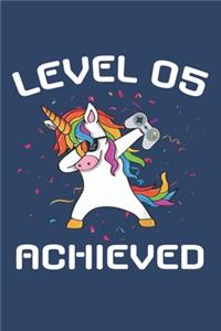 Level 5 achieved Notebook, funny dabbing unicorn Gamer birthday gift blank lined journal