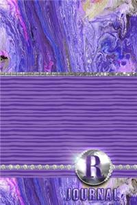 R Journal: Purple Acrylic Pour Abstract Art - Letter R Initial Monogram Lined Notebook