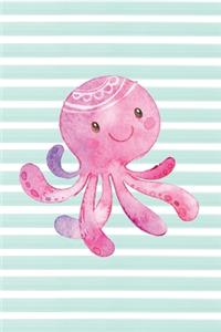 Pink Octopus Watercolor Stripe Journal, Dot Grid