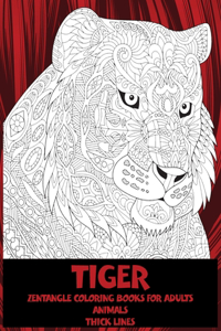 Zentangle Coloring Books for Adults - Animals - Thick Lines - Tiger