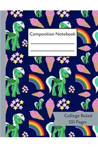 Composition Notebook: Green Unicorn Pattern - 120 Page College Ruled Paperback Notebook - 8.5"x11"(21.6 x 27.9 cm)