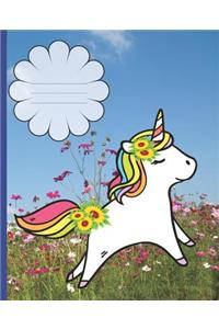 Cute Girly Unicorn Sunflowers Blank Composition Notebook