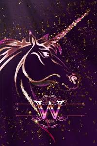 W: Monogram Initial Letter W Gratitude Journal For Unicorn Lovers & Believers, 6x9, 100 Pages (50 Sheets) With Prompts For Daily Thanks, Notes & Reason