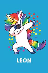 Leon: Personalisiertes Design Notizbuch Einhorn 120 linierte Seiten - Perfekte Geschenkidee für die Schuhe oder Weihnachten mit Vornamen DIN A5 (himmelbla