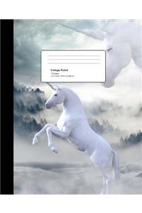 College-Ruled: 120 Sheets, 240 Pages, Mythical White Unicorns Fantasy Notebook DIY Journal