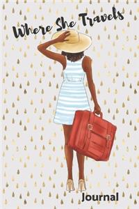 Where She Travels - (6x9 lined journal gold raindrops cover)