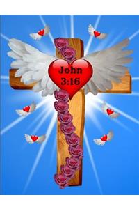 John 3 16 Journal Notebook Cross Hearts 120 College Ruled Pages 8.5 X 11 Jesus Christ