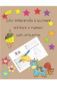 Sto imparando a scrivere lettere e numeri con unicorno