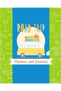 Road Trip Planner and Journal: Green Blue Classic Van Themed Travel Organizer For Family Vacations