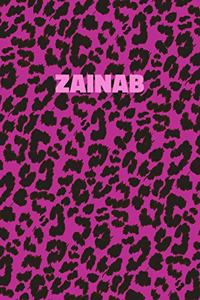 Zainab: Personalized Pink Leopard Print Notebook (Animal Skin Pattern). College Ruled (Lined) Journal for Notes, Diary, Journaling. Wild Cat Theme Design wi