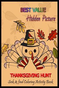 BEST VALUE Hidden Picture THANKSGIVING HUNT Seek & Find Coloring Activity Book