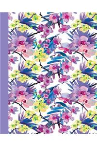 Sketch Journal: Watercolor Flowers (Purple and Yellow/Purple) 8x10 - Pages Are Lined on the Bottom Third with Blank Space on Top