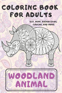Woodland Animal - Coloring Book for adults - Elk, Mink, Rhinoceros, Cougar, and more